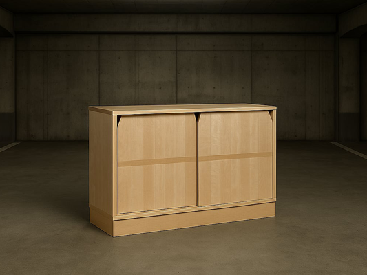 Skjutdörrskåp i björkfanér, 120 cm brett